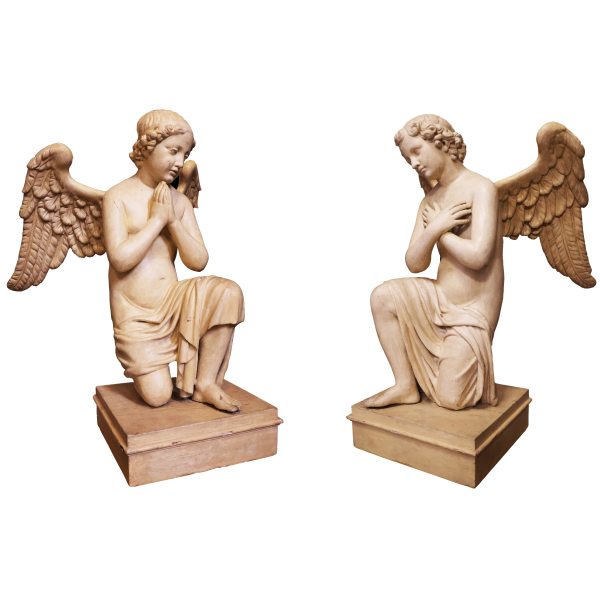 A pair of of archangels in carved and lacquered wood, Italy, 18th - 19th century