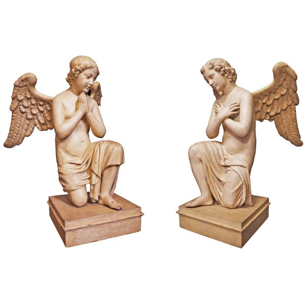 A pair of of archangels in carved and lacquered wood, Italy, 18th - 19th century