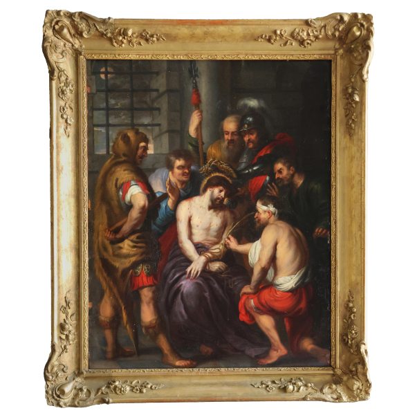 Antoon van Dyck school of, Antwerp 1599 - London 1641; The crowning with thorns, oil on copper