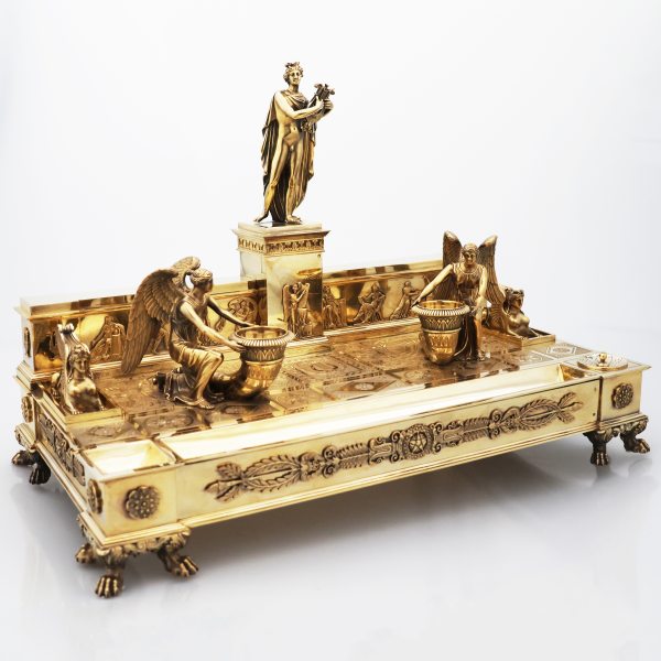 A French sterling silver-gilt inkstand, Talleyrand pattern, Odiot a Paris, Paris, after 1956