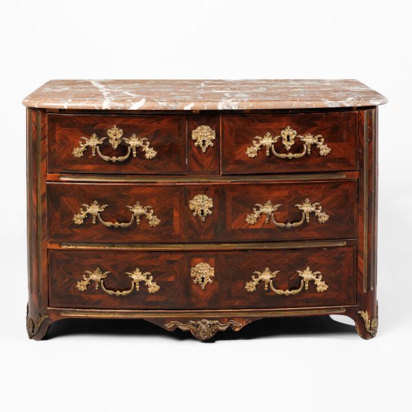 A Louis XIV rosewood commode. Red marble top. France, early 18th century
