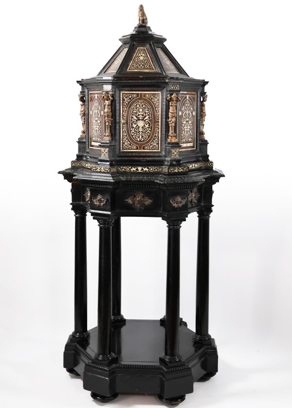 An Italian hexagonal ciborium, inlaid with ivory and gilt-bronze mounts, 19th century