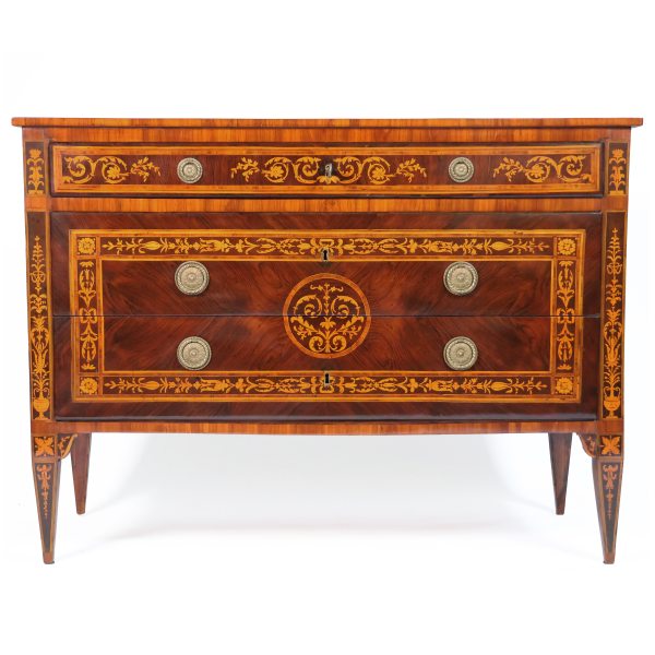 A North Italian chest of drawers veneered in rosewood with inlays, Lombardy, late 18th century