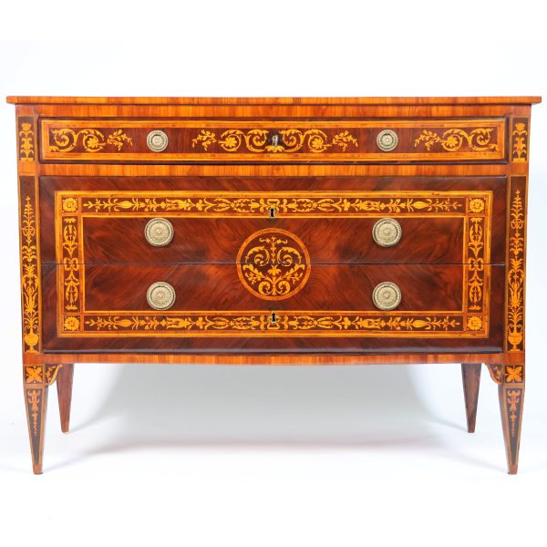 A North Italian chest of drawers veneered in rosewood with inlays, Lombardy, late 18th century