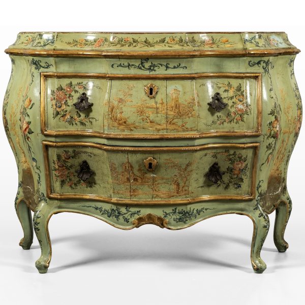 A North Italian carved wood and lacquered in polychrome commode, Venice, mid-18th century