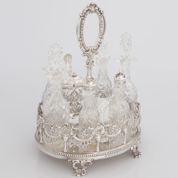 A Victorian sterling silver cruet stand, Walker Knowles & Co., Sheffield, 1858