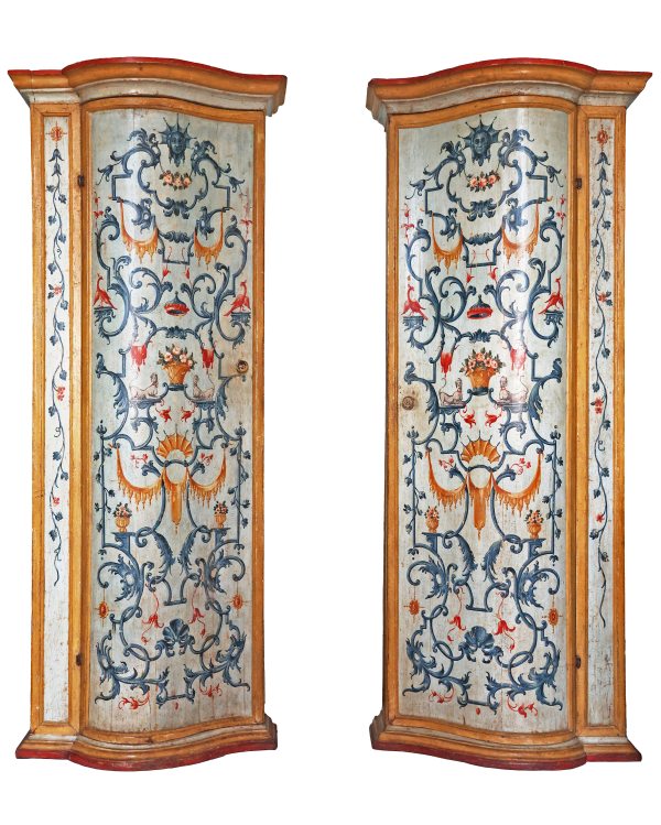 A North Italian pair of carved and lacquered wood cabinets, Venice, mid-18th century
