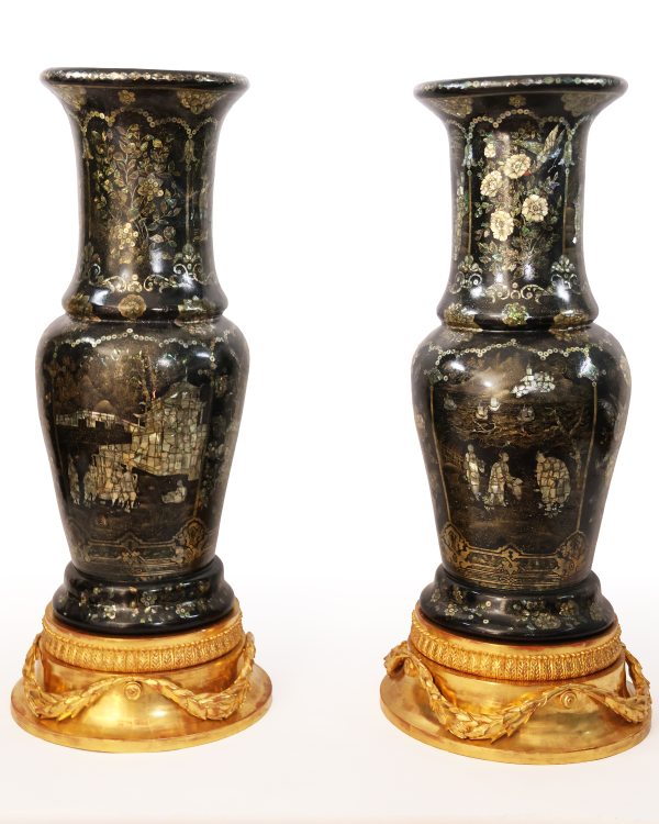 A pair of porcelain vases with mother-of-pearl inlay, China, Qing Dynasty, late 19th century
