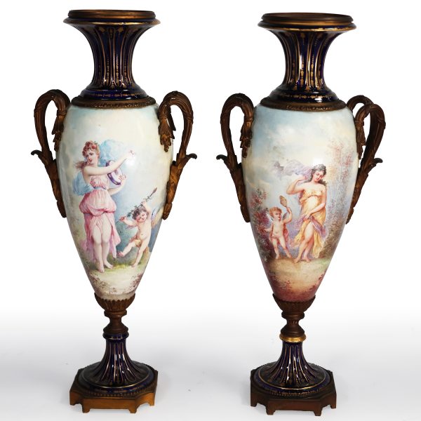A French pair of vases in the S&egrave;vres style. Signed Rochette. Late 19th century
