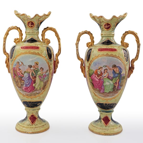 A pair of Royal Vienna-style urn vases, late 19th century early 20th century