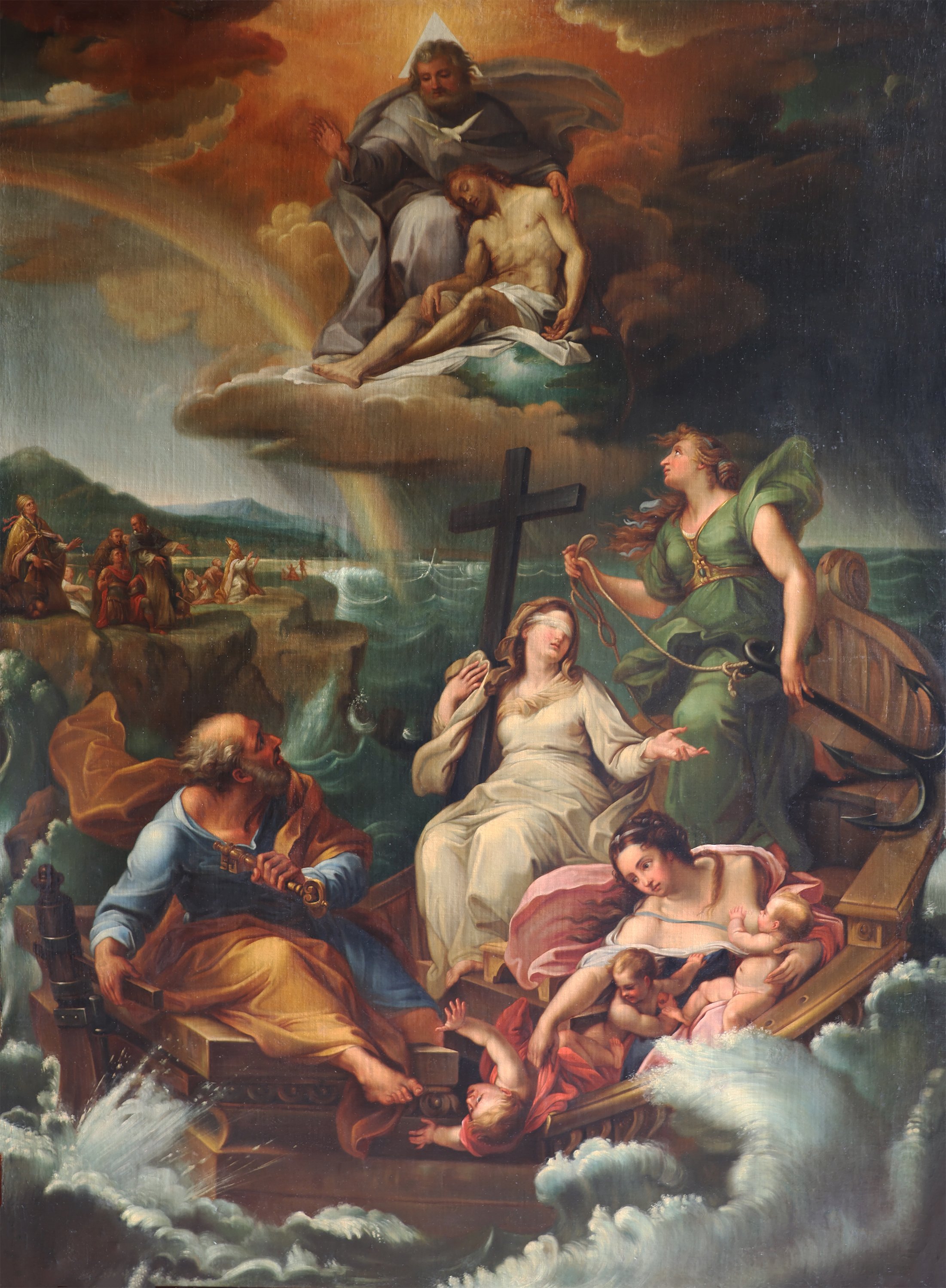 Giuseppe Bartolomeo Chiari copy after, Rome 1654 &ndash; Rome 1727; Saint Peter Guiding the Ship of the Church, oil on canvas - Giuseppe Bartolomeo Chiari copy after - 1800