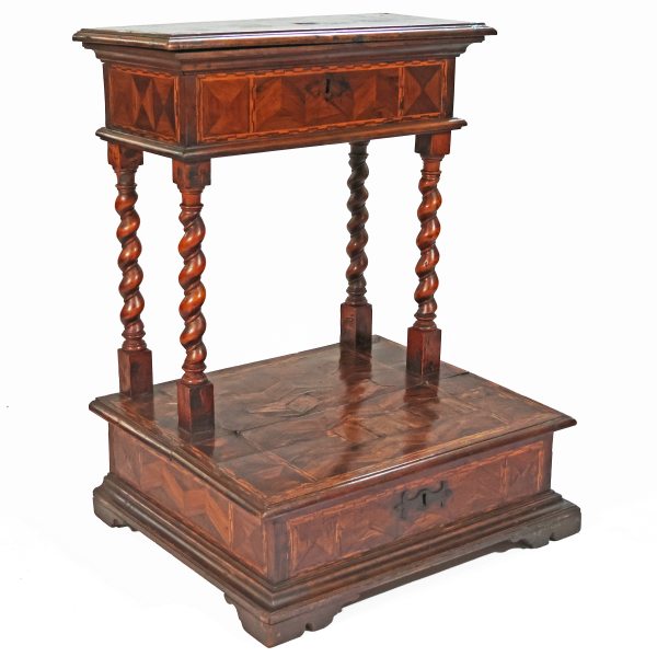 An Italian kneleed veneered and inlaid with various woods,18th century