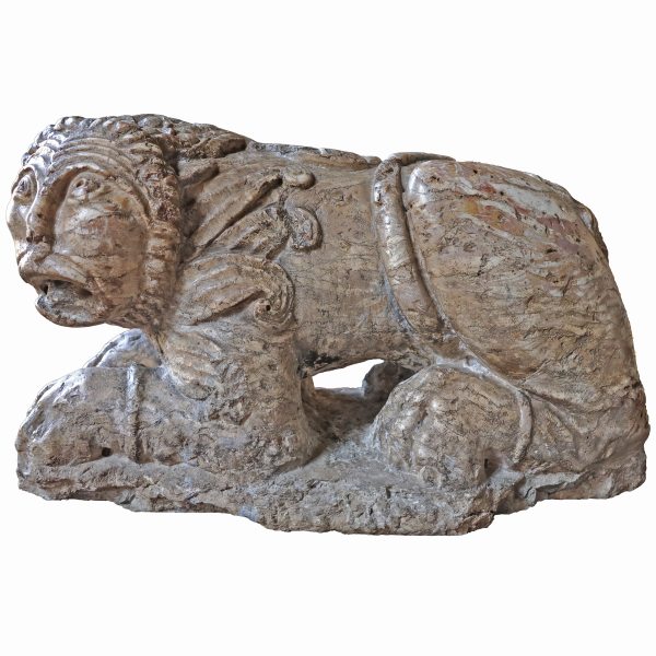 A lumachella marble recumbent lion, romanesque sculptor, 13th century