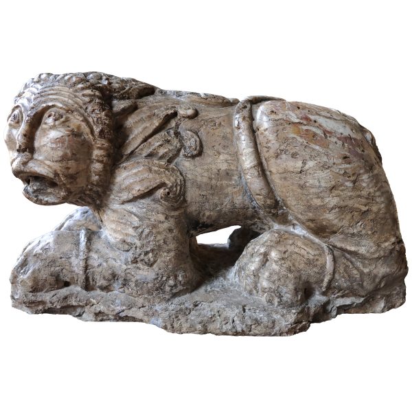 A lumachella marble recumbent lion, romanesque sculptor, 13th century