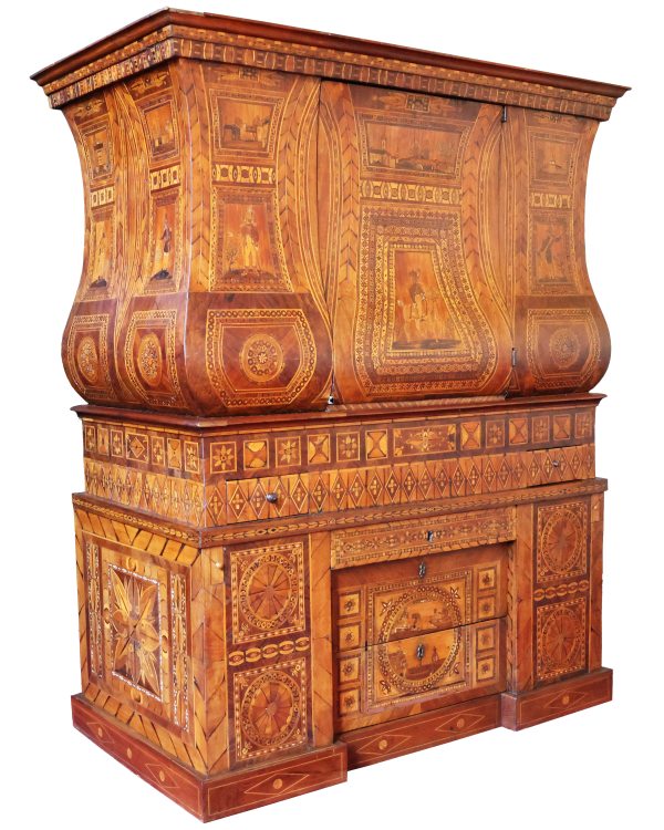 An Italian cabinet inlaid in various Woods. Signed Cesare Segala, 1842. Emilia-Romagna, 19th century