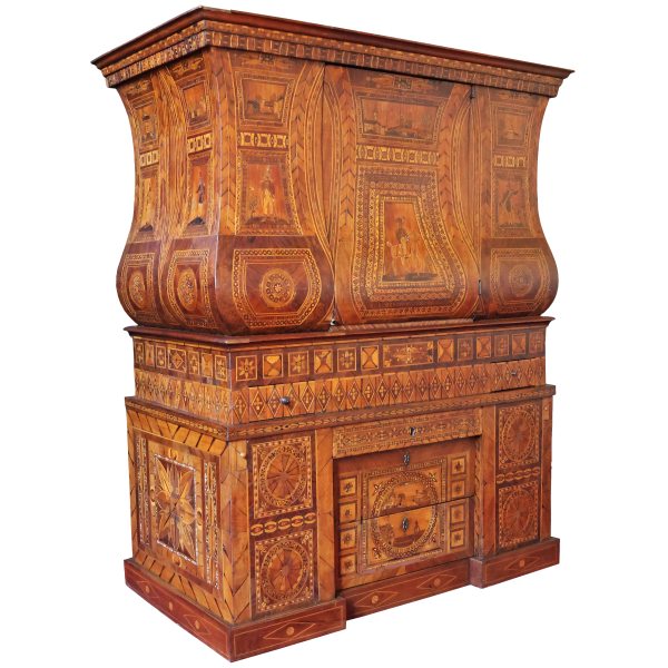 An Italian cabinet inlaid in various Woods. Signed Cesare Segala, 1842. Emilia-Romagna, 19th century