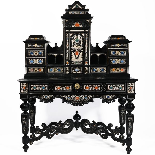 An Italian cabinet inlaid with bone, lapis lazuli, hard stones and scagliola, 19th century