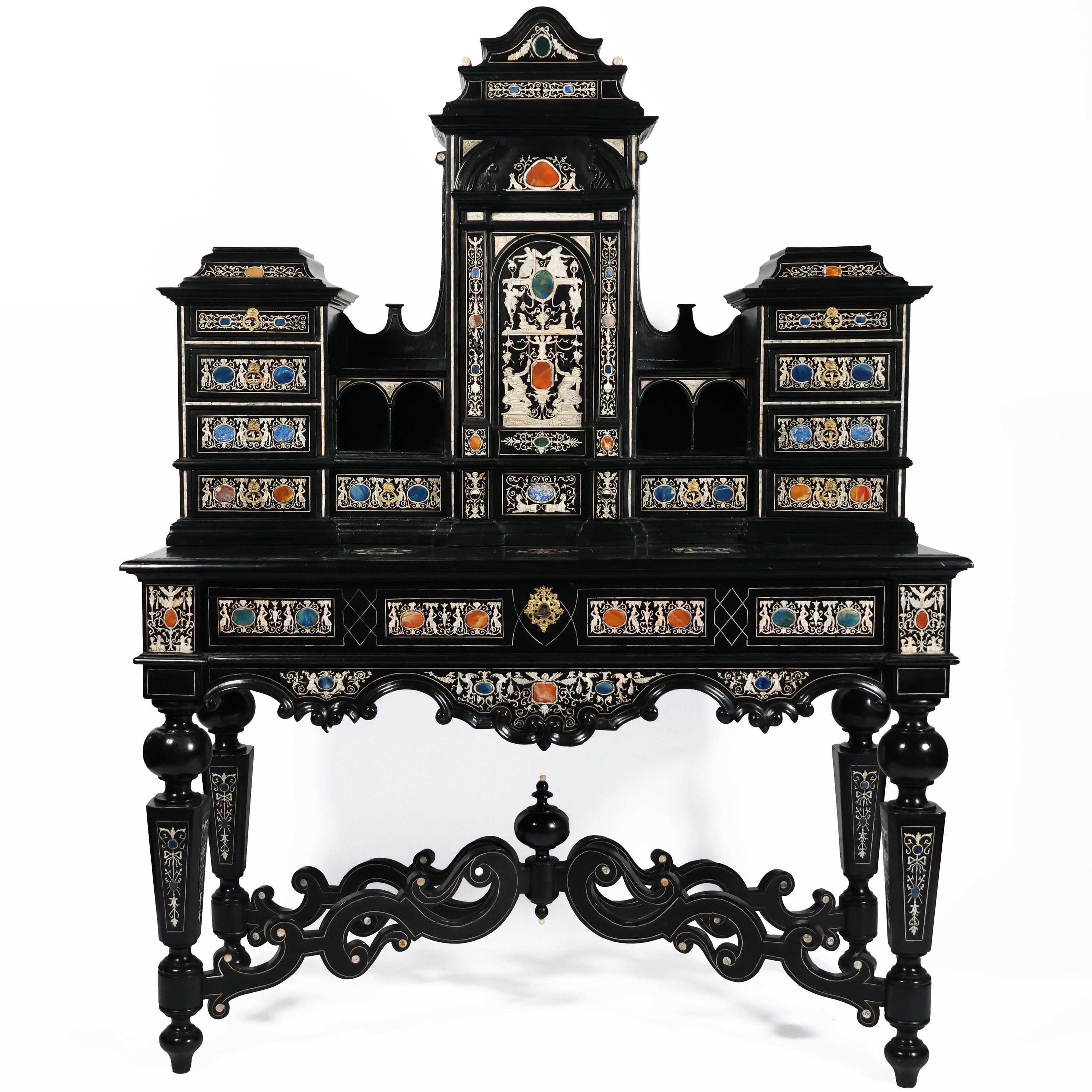 An Italian ebonized wood cabinet inlaid with bone, lapis lazuli, hard stones and scagliola, 19th century - 1800