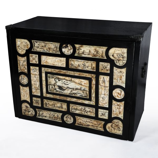 An ebonized wood cabinet with ivory panels, 17th-18th century