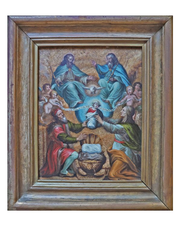 Philip Fruytiers; Saint Joachim and Saint Anne present Mary to the Trinity, oil on alabaster