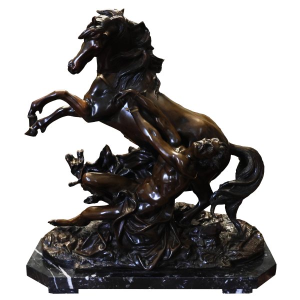Philippe Poitevin; 1831 - 1907; Running horse with tamer; patinated bronze