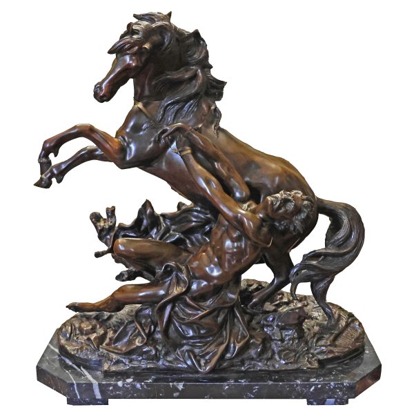 Philippe Poitevin; 1831 - 1907; Running horse with tamer; patinated bronze