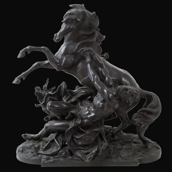 Philippe Poitevin; 1831–1907; Running horse with tamer; patinated bronze
