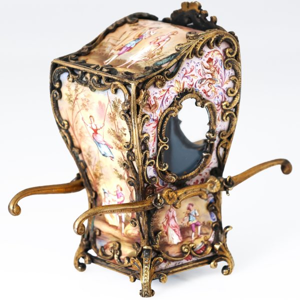 A silver-gilt sedan chair and polychrome enamels. Vienna, late 19th century