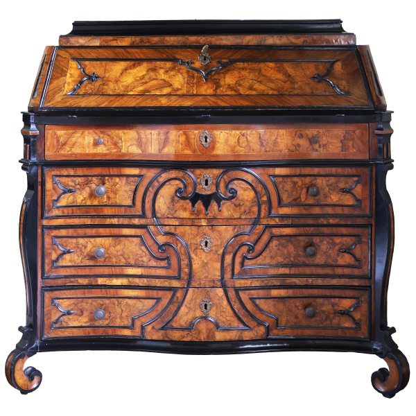 An Italian walnut, burr walnut inlaid fall-front bureau, Lombardy, 18th century