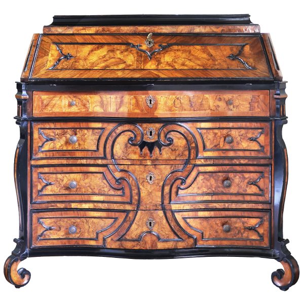 An Italian walnut, burr walnut inlaid fall-front bureau, Lombardy, 18th century