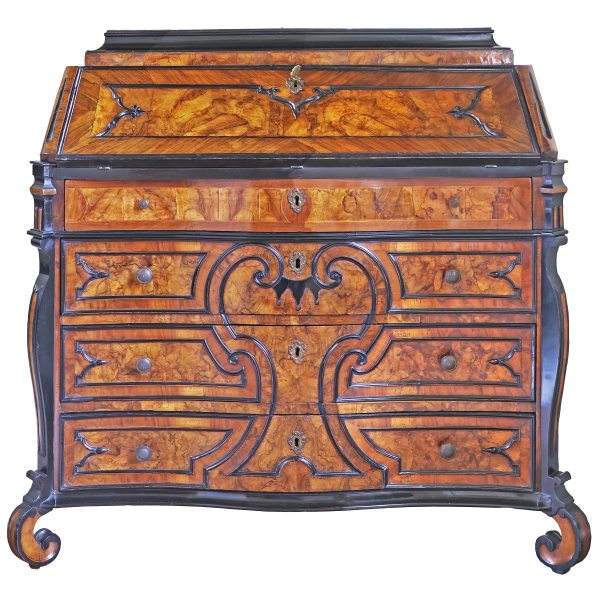 An Italian walnut, burr walnut inlaid fall-front bureau, Lombardy, 18th century