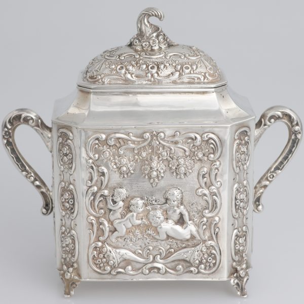 A German silver tea caddy, late XIX century
