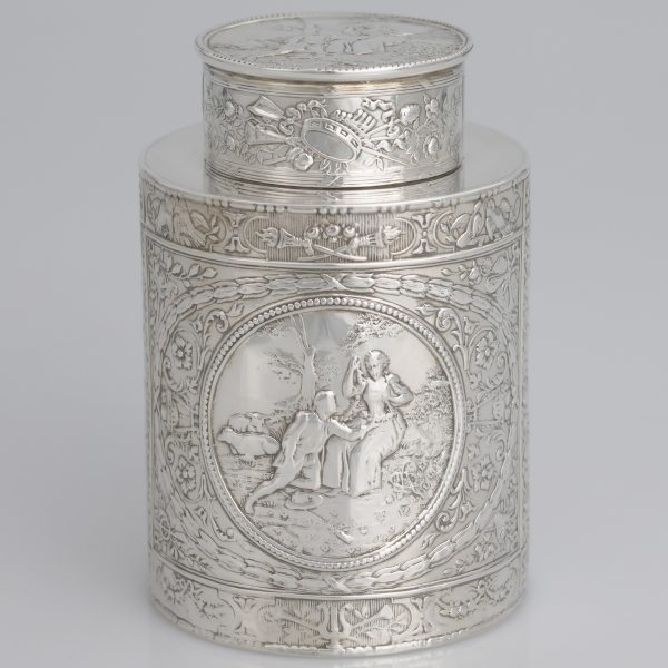 A German silver tea caddy, J.D. Schleissner & S&ouml;hne, Hanau, 19th century