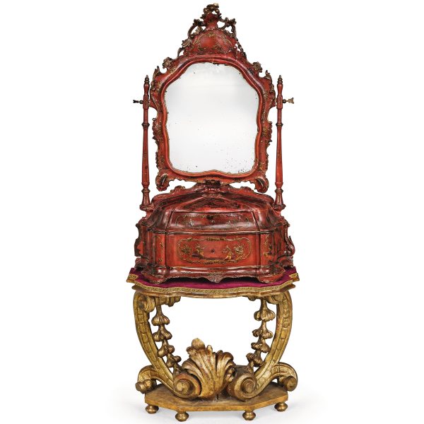 A Venetian style console table, featuring a pivoting mirror. 18th-century and later