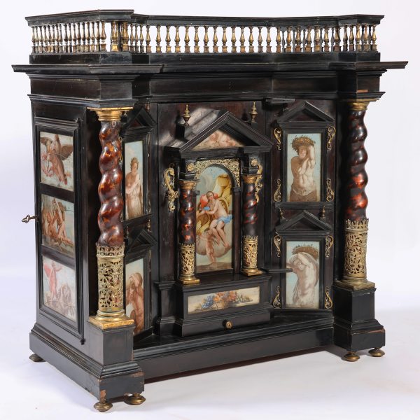 An Italian carved wood tabernacle. Reverse-painted glass panels, Reigne of Naples, late 18th century