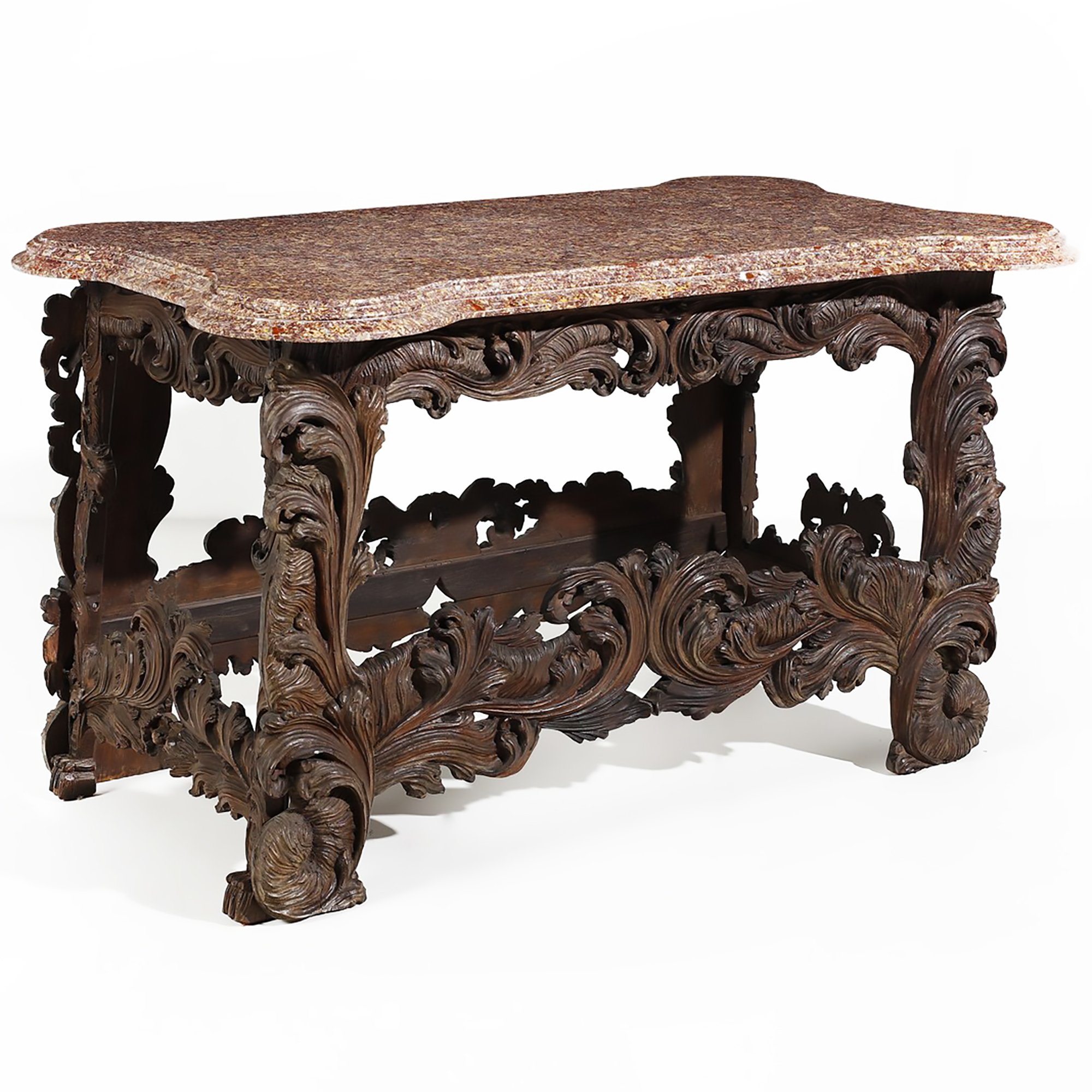 An Italian carved wood table and Spanish broccatelle marble, 17th-18th century - 1600