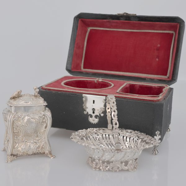 A sterling silver mounted George II shagreen tea caddy, London, 1754