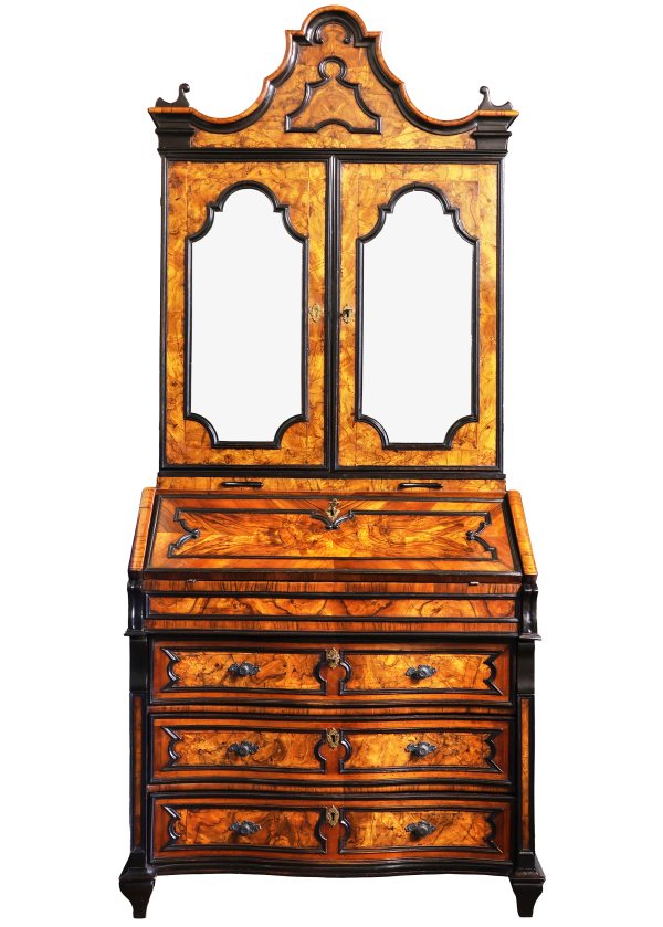 A North Italian walnut and burl veneered bureau cabinet, Lombardy, 18th century