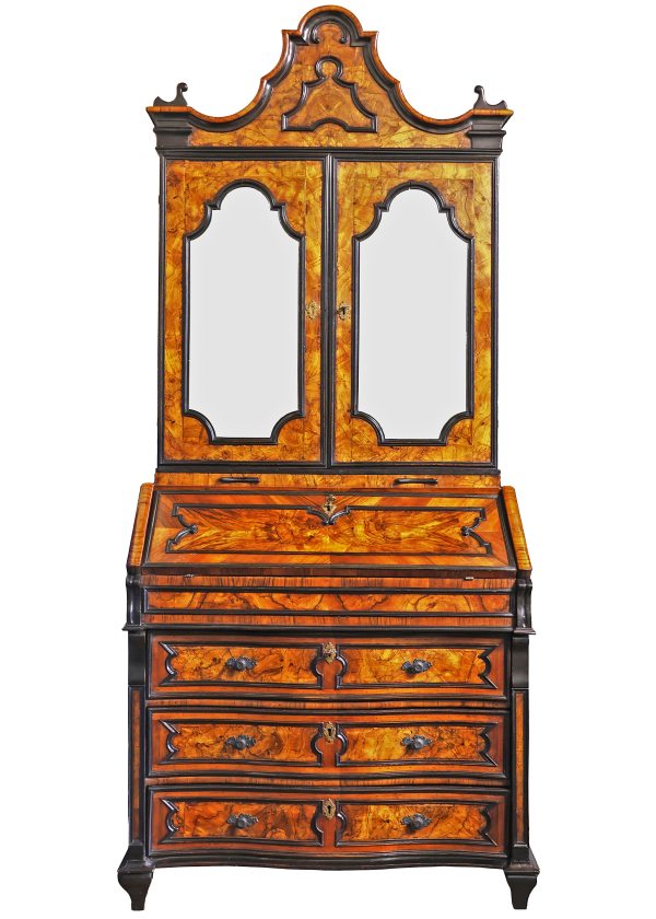 A North Italian walnut and burl veneered bureau cabinet, Lombardy, 18th century
