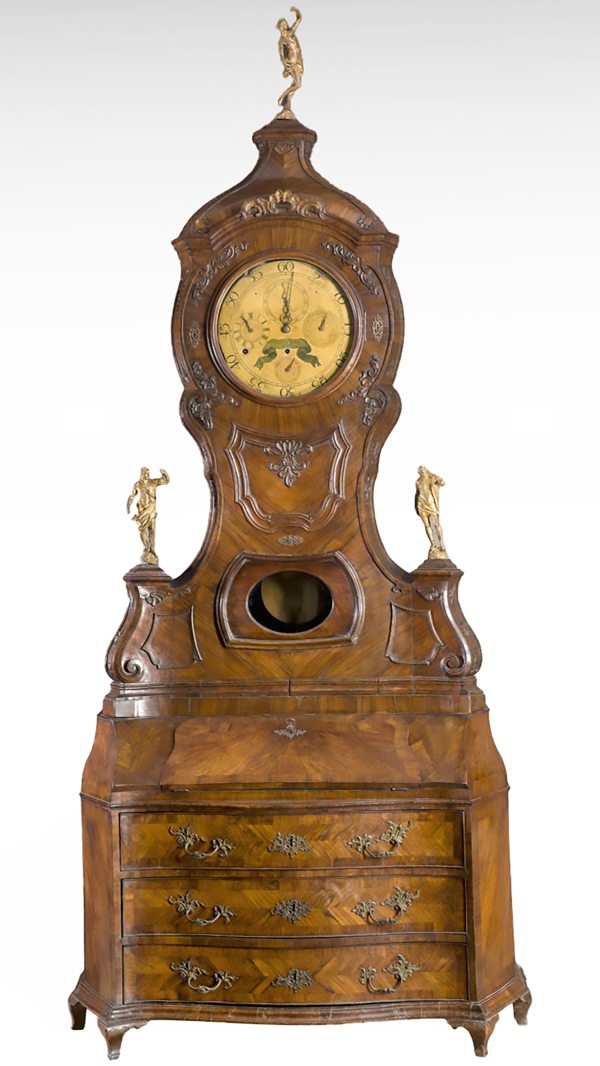 An Italian bureau cabinet with clock signed by Mauro Sabbatini, Modena, 1766, Modena, 18th century