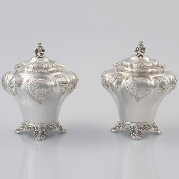 A pair of Victorian sterling silver sugar bowls and covers, J E Terrey & Co, London, 1840