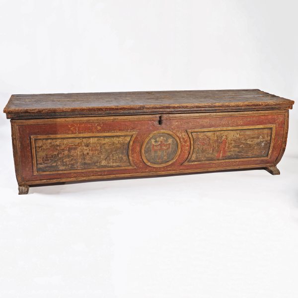 An Italian painted and polychrome decorated wood cassone, Tuscany, 15th Century
