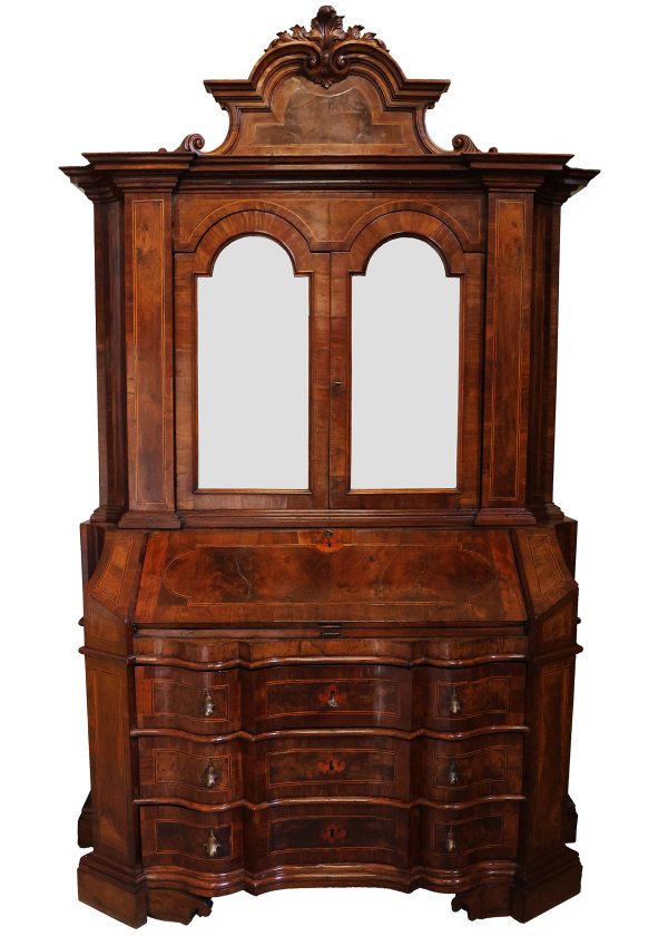 An imponent Northern Italy veneered in walnut wood and burl bureau cabinet , 18th century