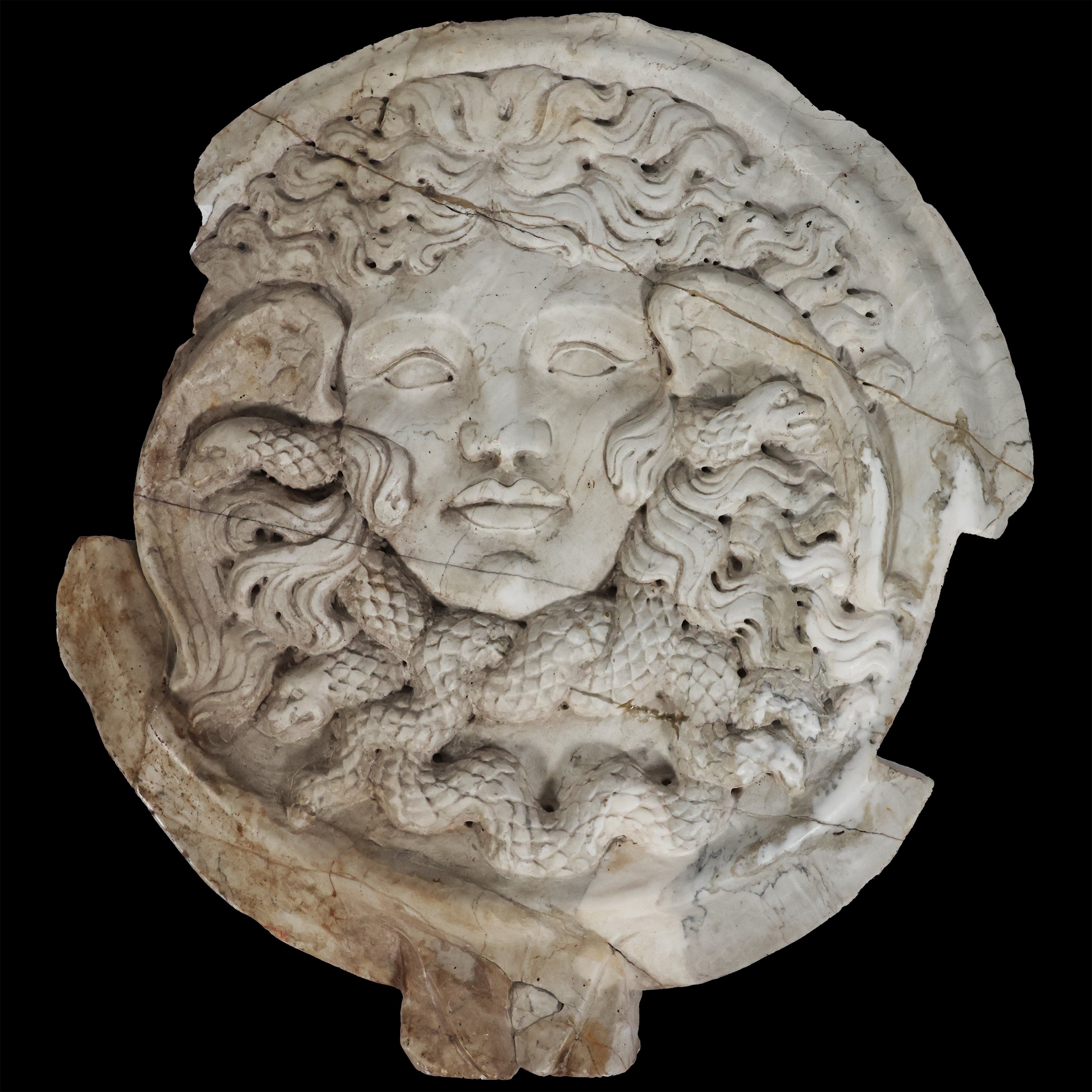 Oscillum, Jupiter and Medusa, statuary marble